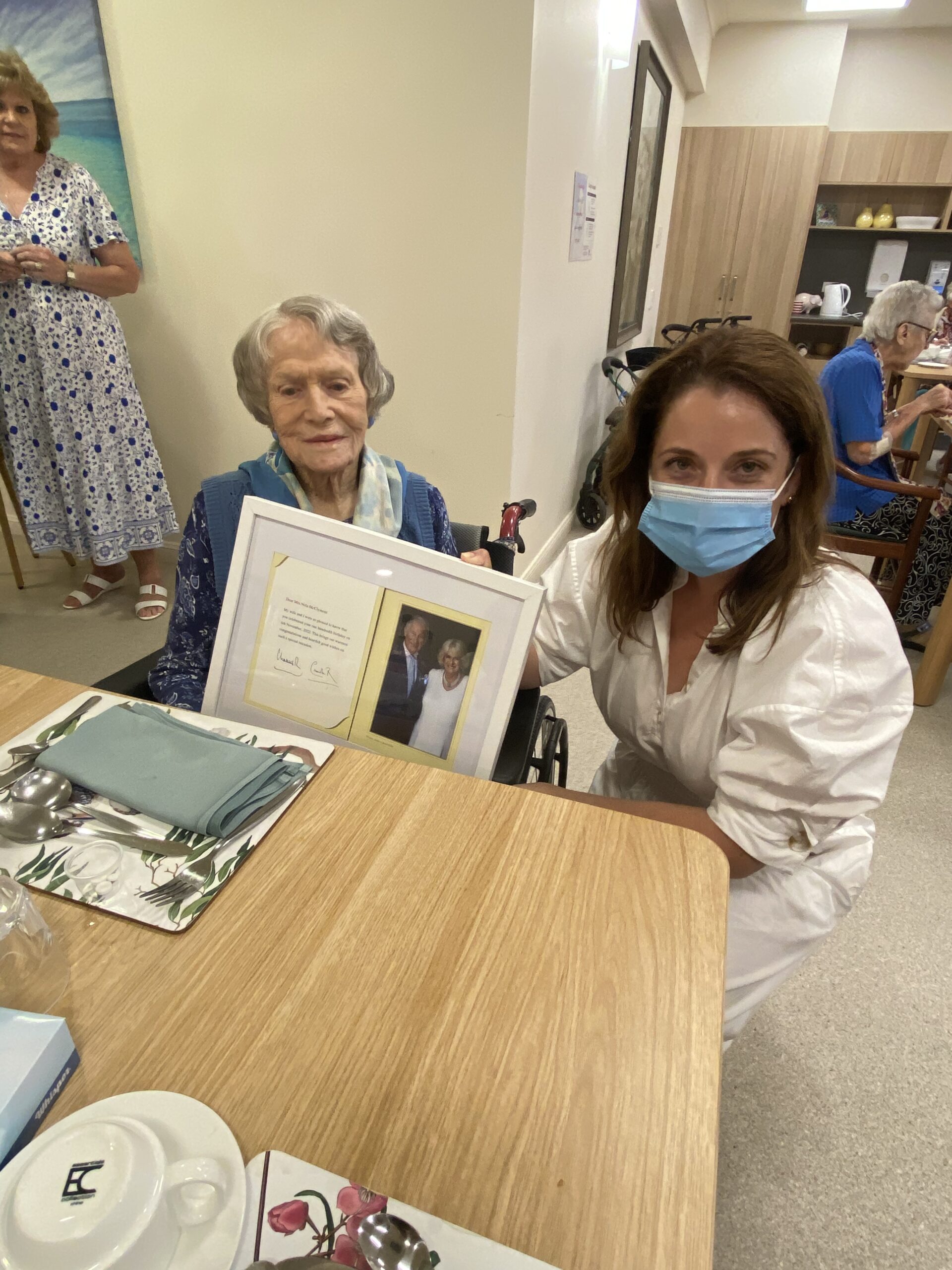 Minister Anika Wells with Townsville centenarian Nola McClymont 16.5.23 Loretto visit