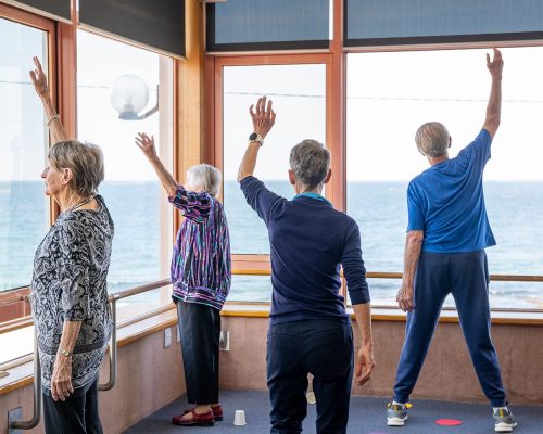 Residents enjoying the view at exercise class.